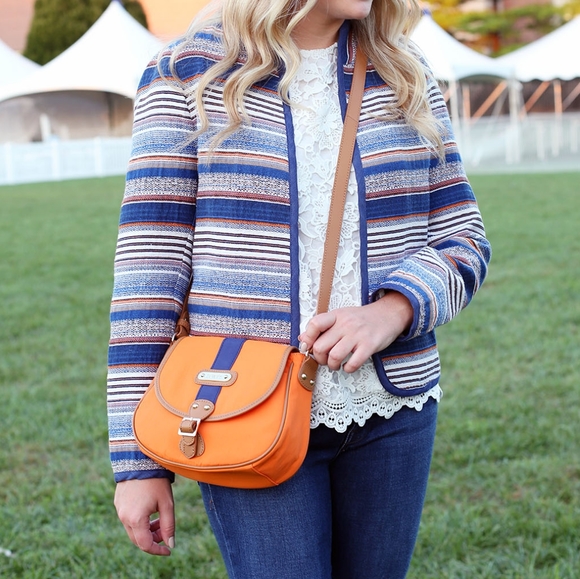 VGUC Karen Kane Pacific Sunrise Jacquard Tapestry Cropped Jacket Blue Size S - Picture 2 of 13